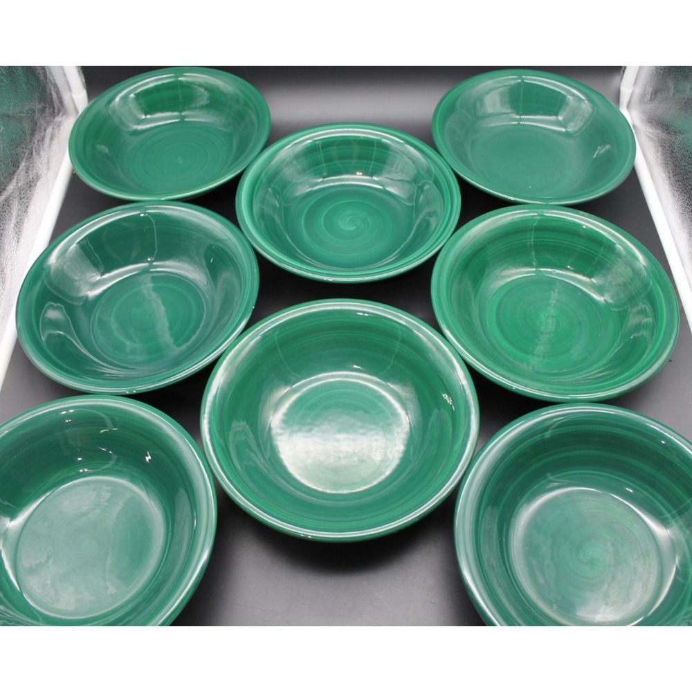 Set of 8 Furio Italy Green Swirl Cereal Soup Salad Bowls 8" Stoneware